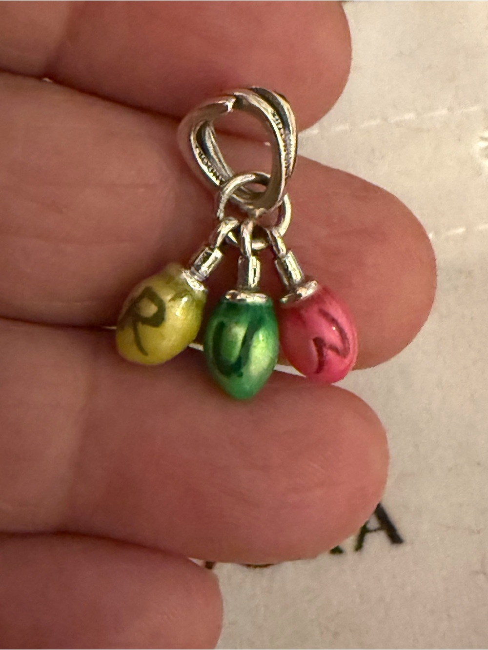 Silver Charm Pendant with Yellow, Green & Pink Beads